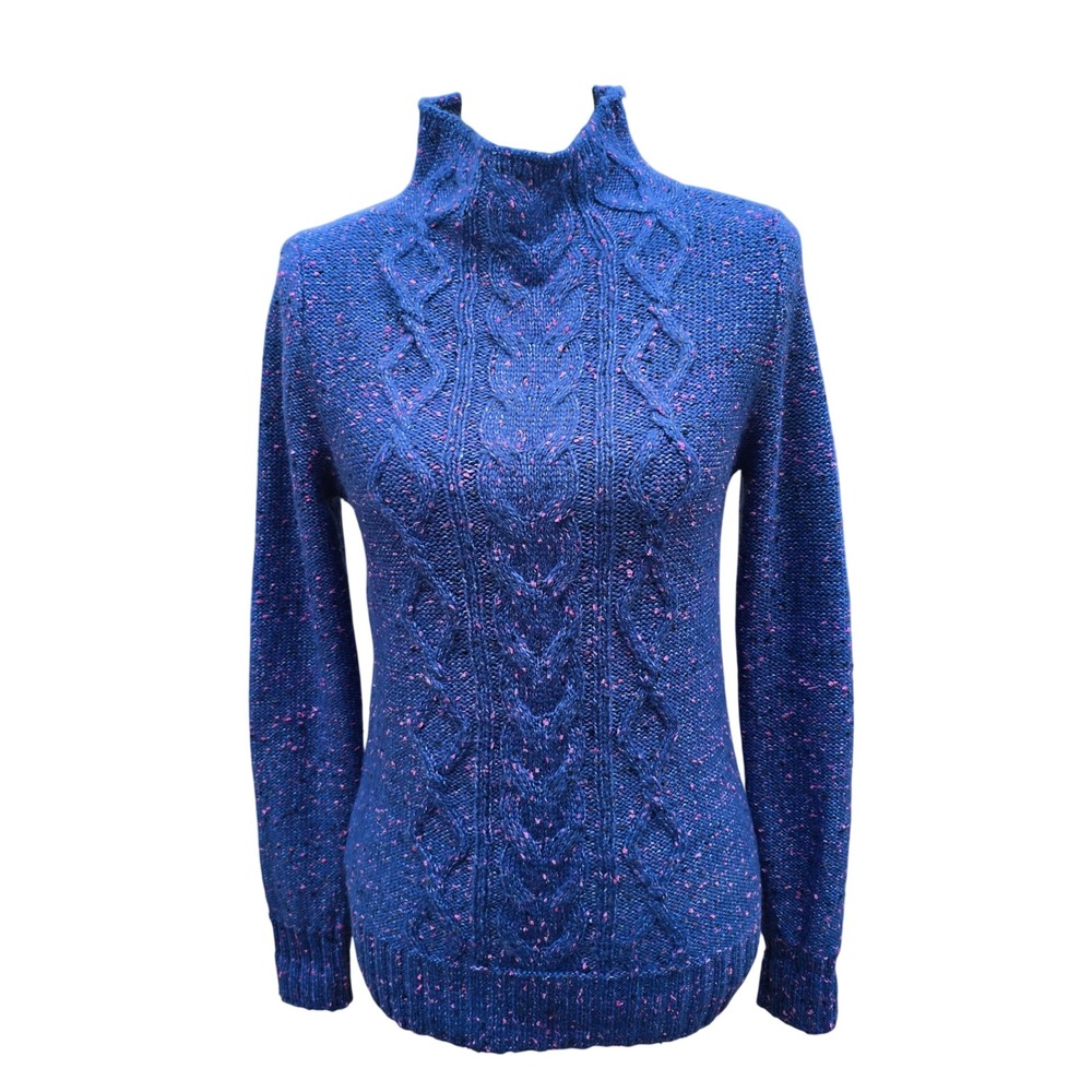 Loft NWT Womens Blue Confetti Cable‎ Knit Mock Neck Sweater XS